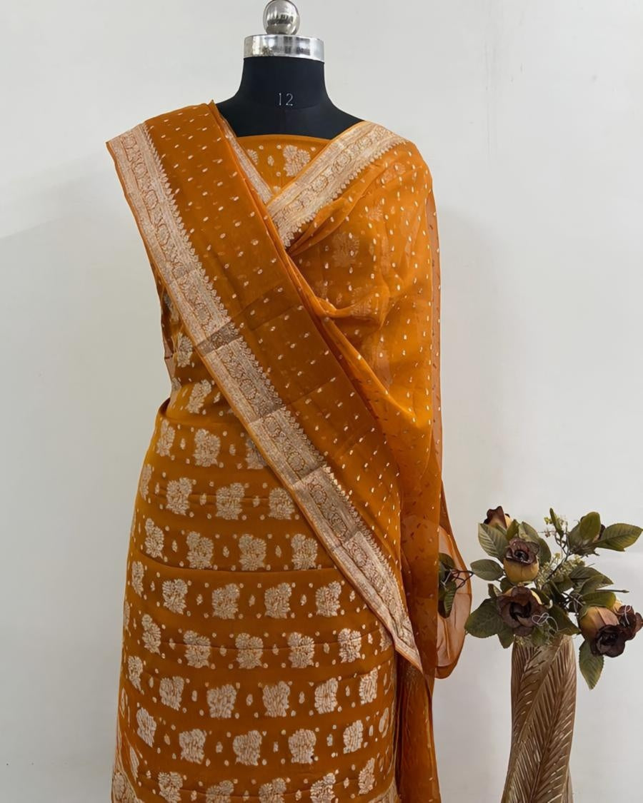 Pure Khaddi Chiffon Silver Zari