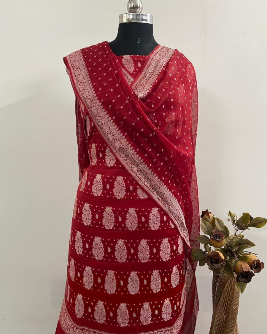 Pure Khaddi Chiffon Silver Zari